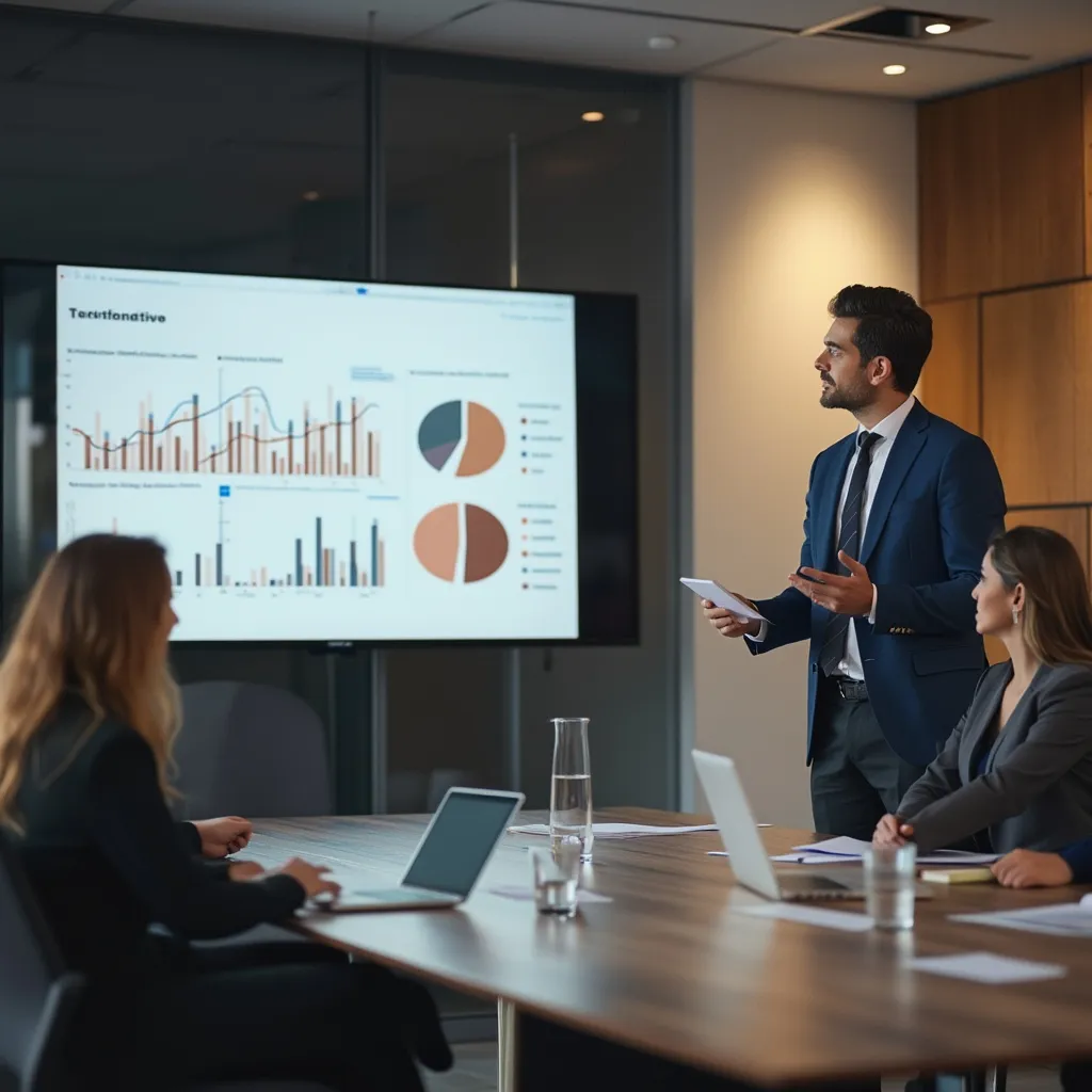 Consultor presentando resultados a un cliente